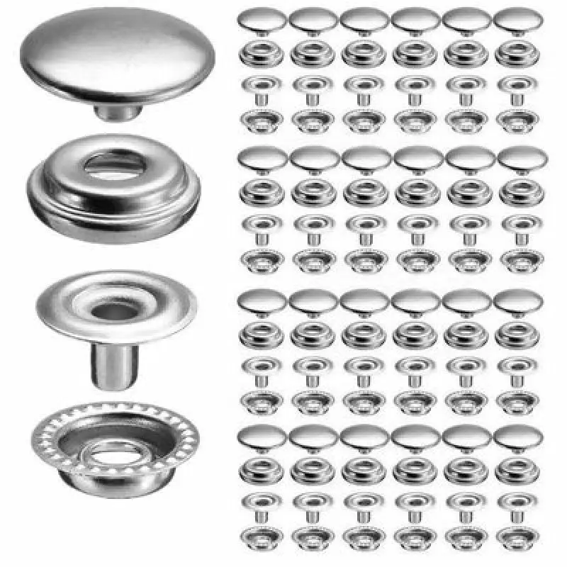 Metal Snap Fastener Button, Round Base Pins, Stud para bolsa de couro, roupas e jaqueta Repair Rivet, 201Tools, 10mm, 12mm, 15mm, 17mm, 20mm, 25 conjuntos por saco