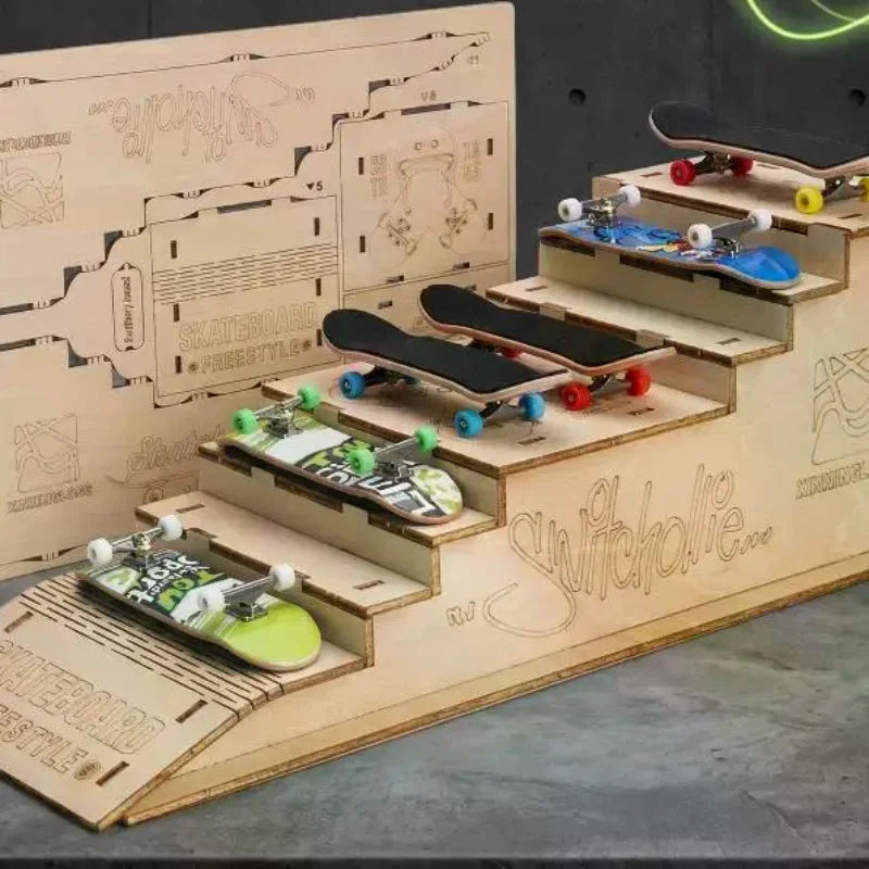 

Wooden Display Rack for Finger Skateboards DIY Puzzle Assembly Storage Shelf for Kids Room and Toys