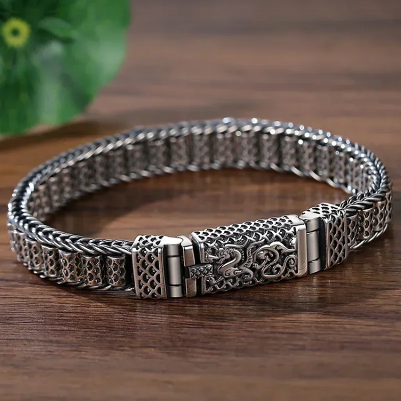 Handmade Silver Color Reative Passepartout Prayer Wheel Bracelet Men Transfer Beads Six-Character Mantra Retro Women Charm Chain