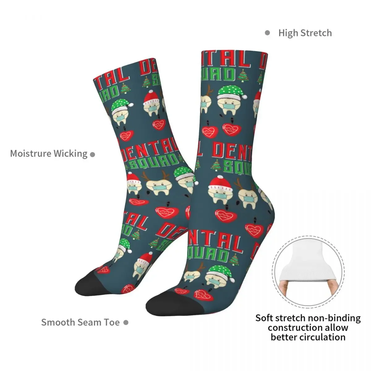 Christmas Dental Squad Funny Teeth With Mask Dentist Socks Harajuku Sweat Absorbing Stockings All Season Long Socks Accessories