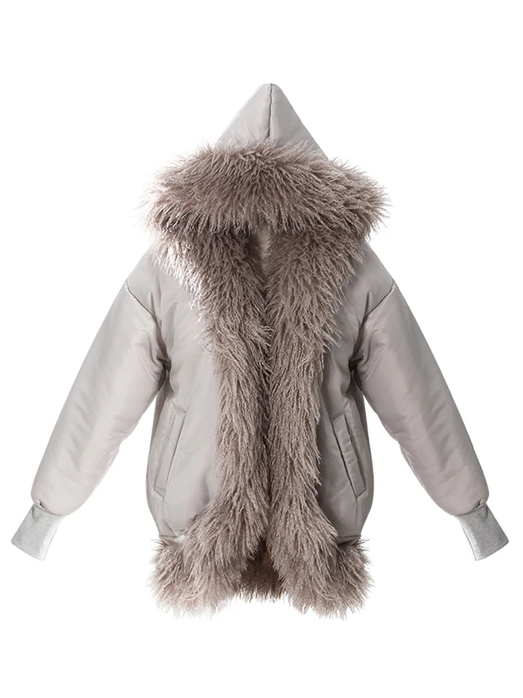 YERMORA Grau Reversible Warme Baumwolle gefütterte Mantel Pelz Kragen Lange Hülse Lose Fit Frauen Parkas Mode Neue Herbst Winter 2025