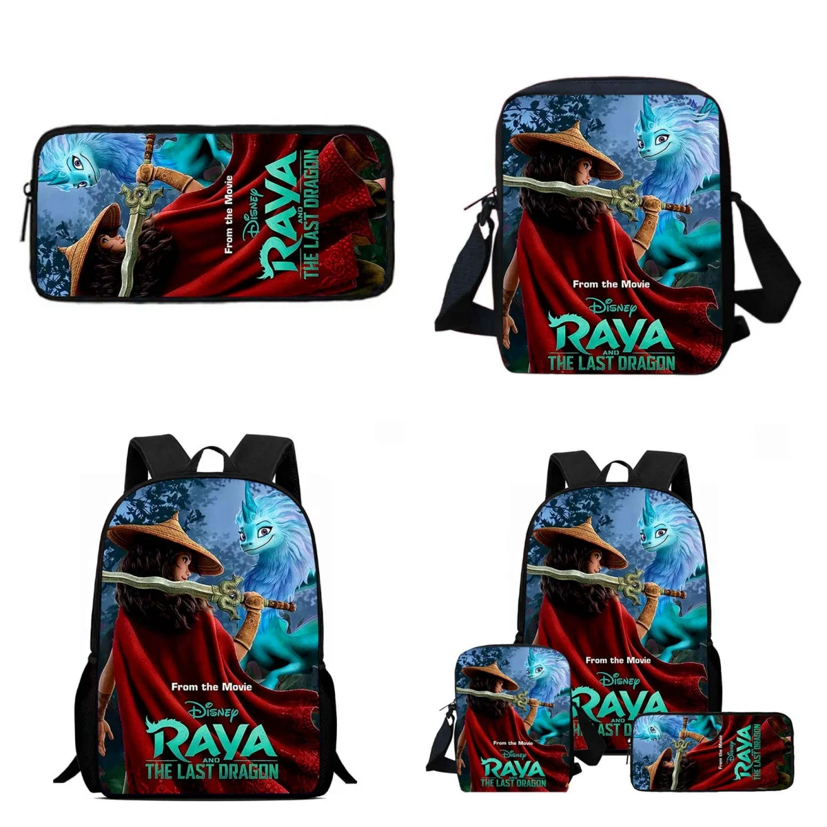 

Набор из 3 предметов, школьный рюкзак Disney Raya The Last Dragon с сумками на ремне, сумки-карандаши для детей 5–5 лет, школьные сумки с героями мультфильмов для девочек