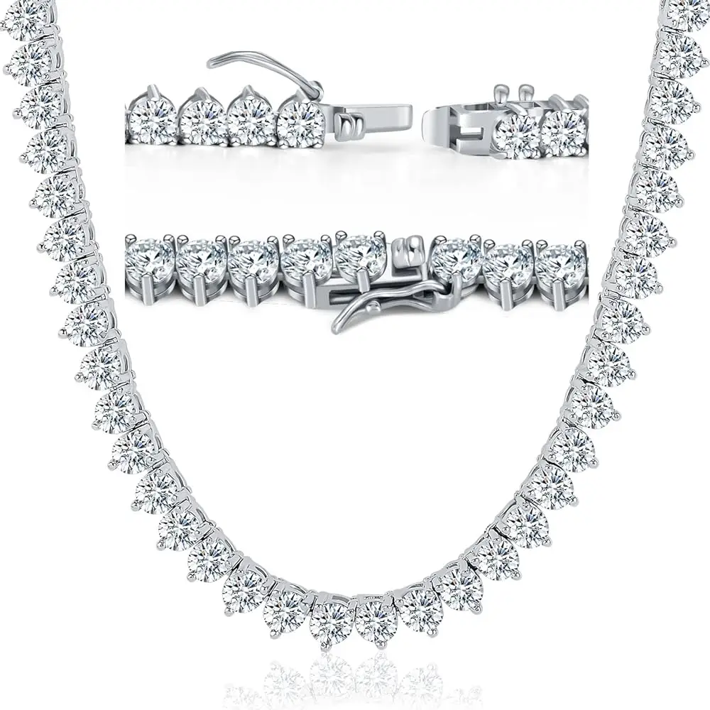 

Теннисная цепочка для женщин и мужчин, 3-зубчатая, с покрытием из белого золота 18 карат, с круглыми фианитами 5А 4,0 мм, имитация бриллиантов