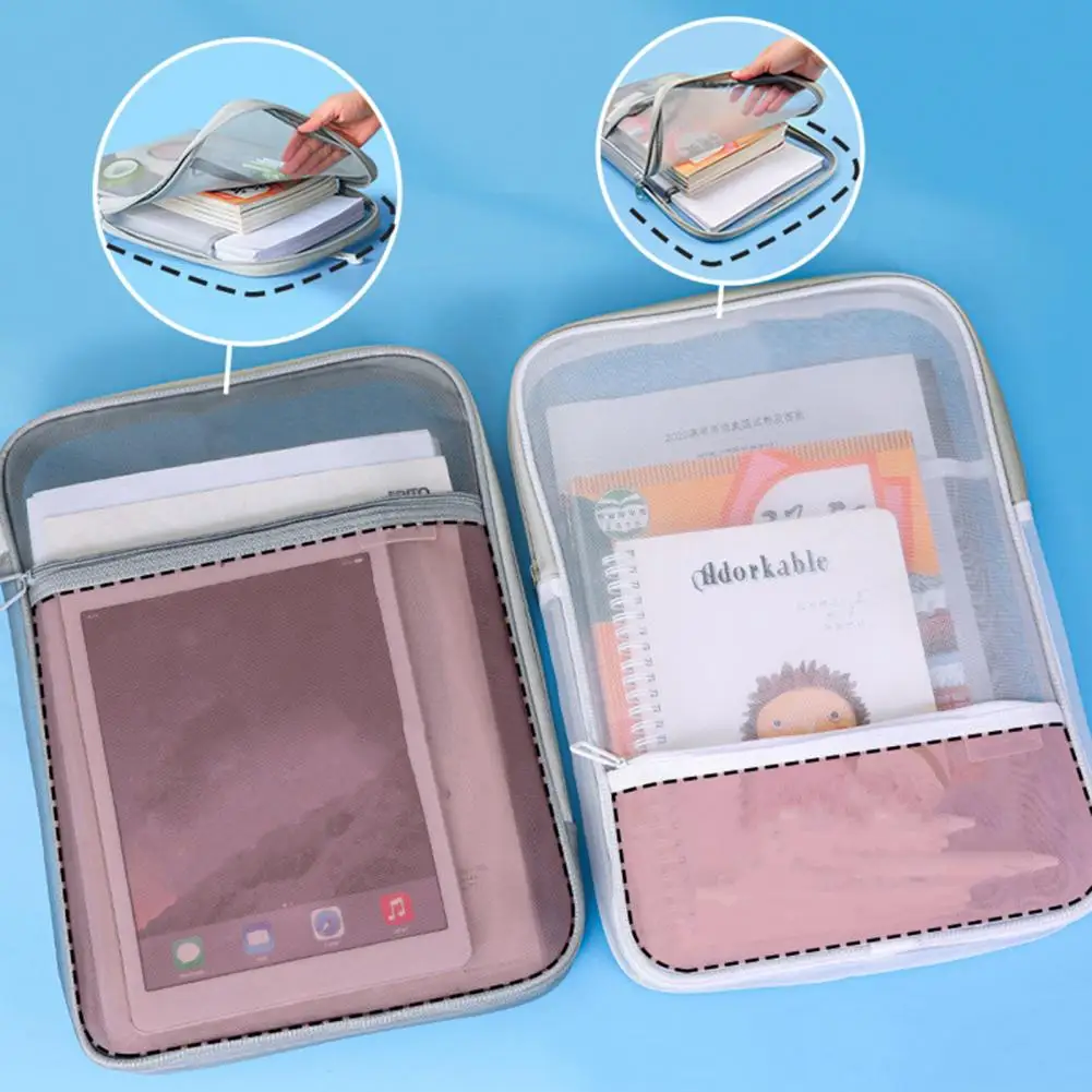 กระเป๋าใส่แฟ้มพร้อมความจุกระเป๋าเอกสารแบบตาข่ายสำหรับโรงเรียนสำนักงานบ้านกระเป๋าเก็บไฟล์ดีไซน์โปร่งใส