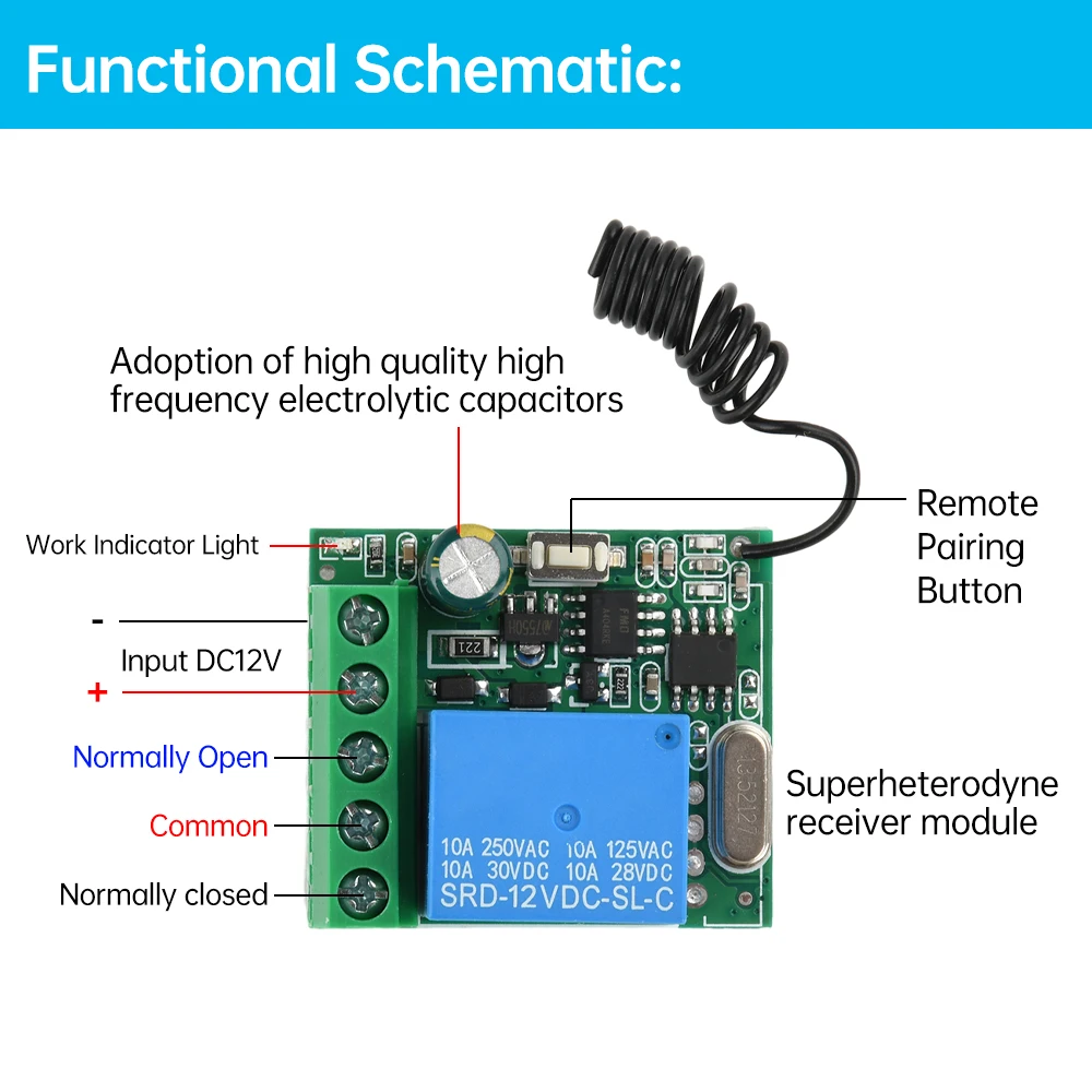 DC 12V 1 Channel Universal Wireless Remote Control Switch Relay Receiver Module RF Transmitter 433 Mhz Remote Controls