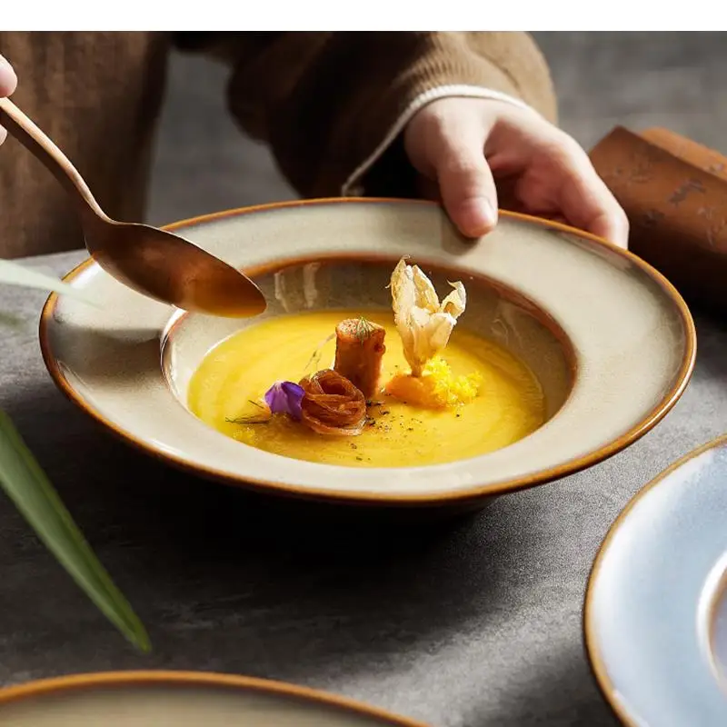 

Керамическая тарелка для фруктового салата, блюдо для приготовления пищи, овальная посуда для овощей, супница, ресторанная овальная посуда, поднос в форме соломенной шляпы, тарелка для закусок и десертов