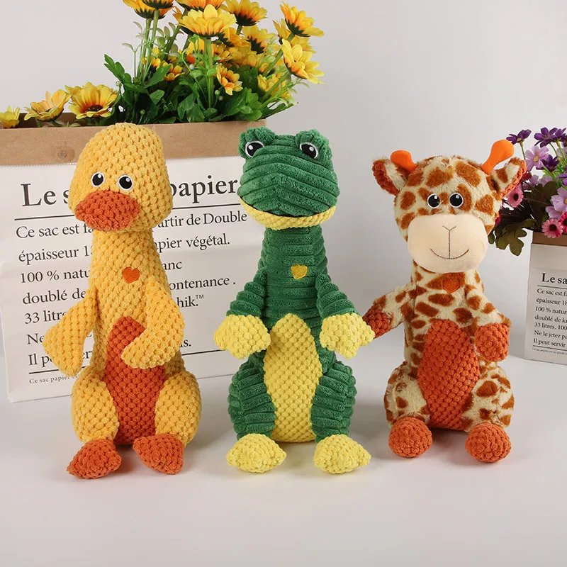 Juguete de Peluche de Pana para Perros con Sonido, Patito, Dinosaurio, Jirafa, Juguete Masticable Texturizado para Alivio de Ansiedad, Juguete Interactivo de Entrenamiento