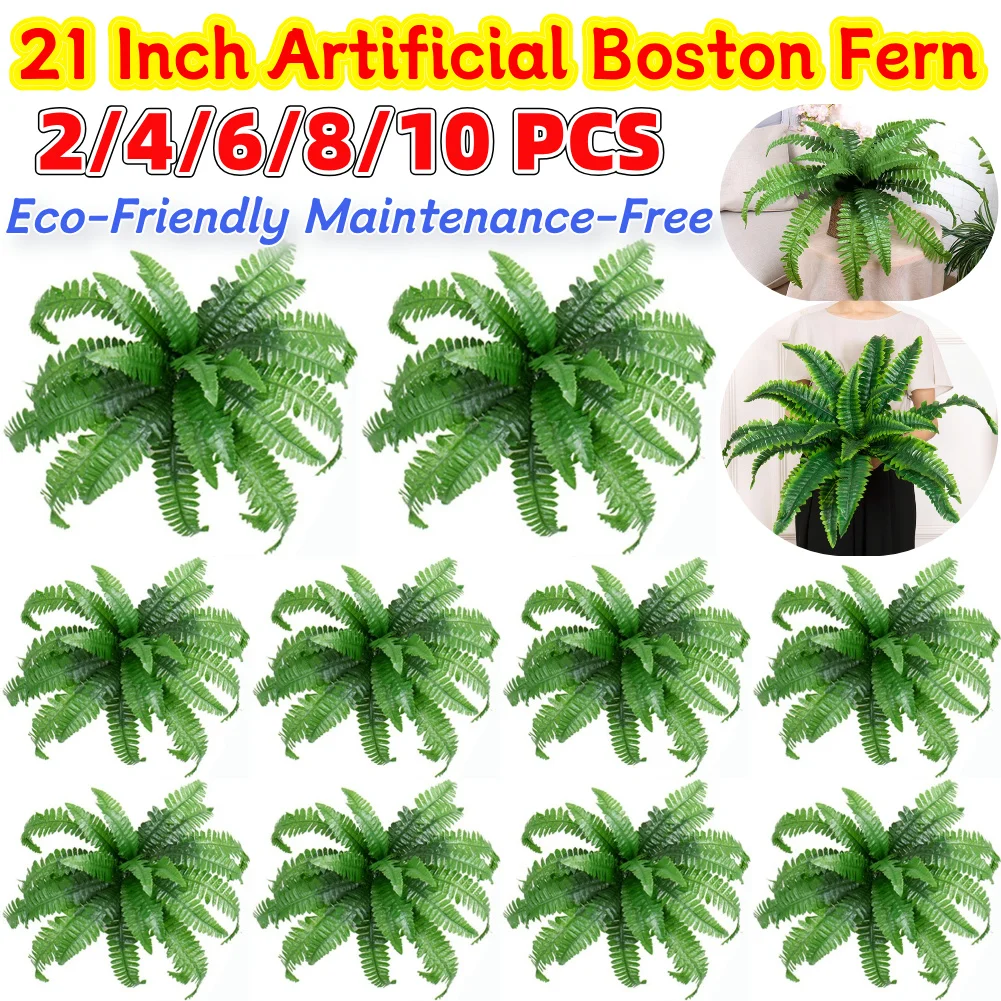 2-10Pcs Artificial Ferns Fake Fern Bush Plant 20 Leaves for Each Bouquet Fake Grass Leaves Plant Lifelike for Farmhouse Entrance