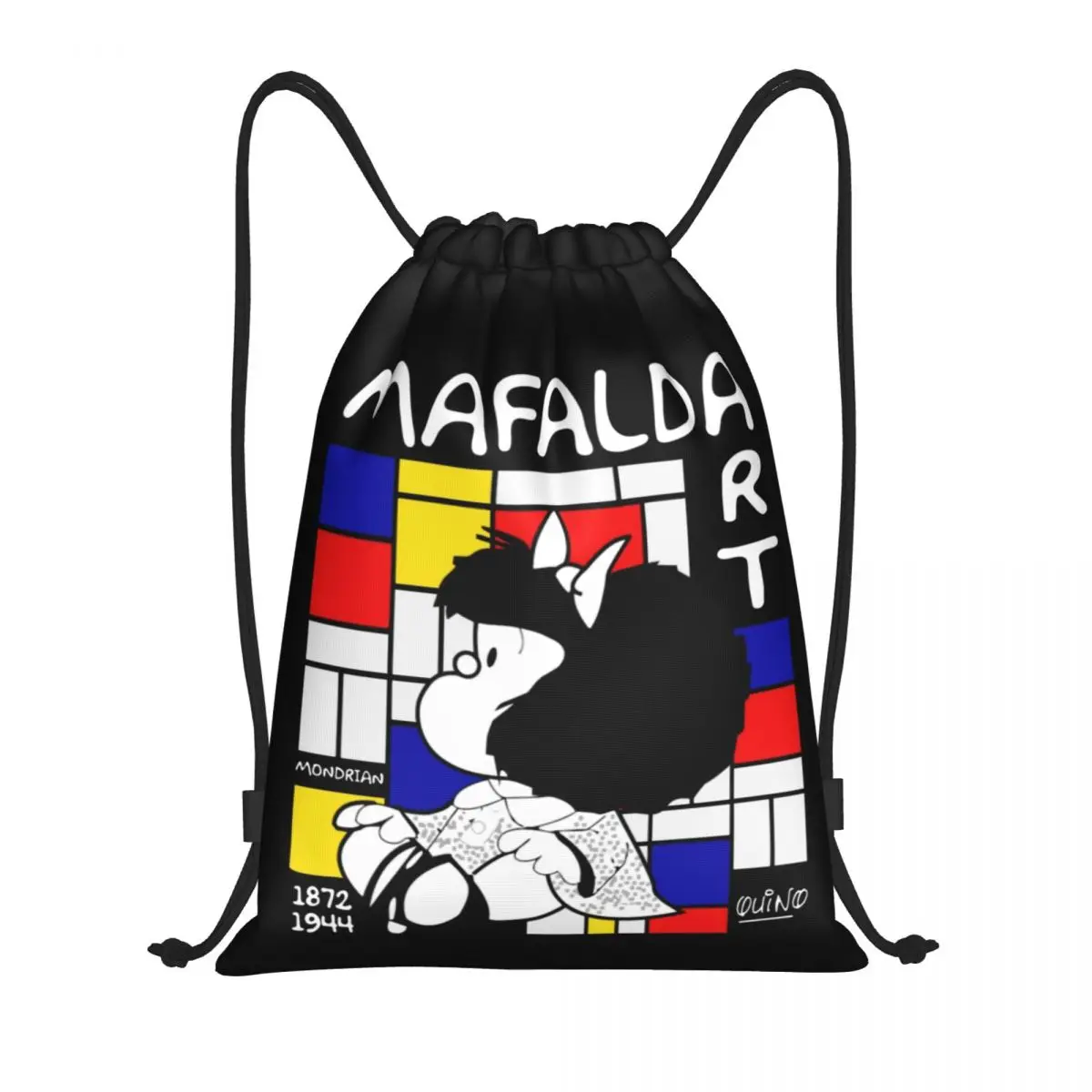 Benutzerdefinierte Mafalda Genießen Sie die Kunst des Mondrian Kordelzug-Rucksacks Damen Herren Gym Sport Sackpack Faltbare Einkaufstasche Sack