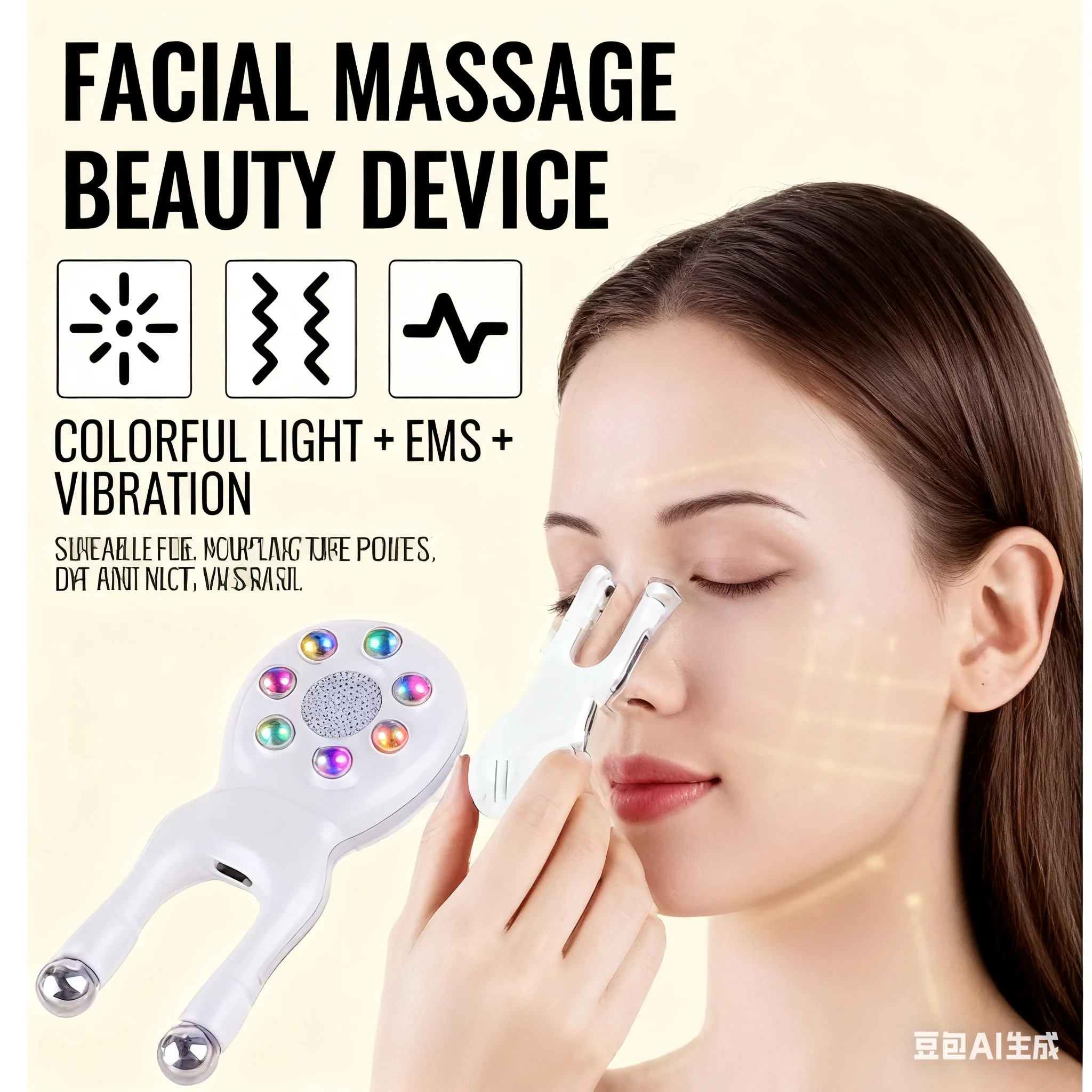 Dispositivo de beleza facial 7 em 1, rejuvenescimento da pele, massagem facial, remoção de rugas, anti-envelhecimento, levantamento duplex, dispositivo de aperto do pescoço