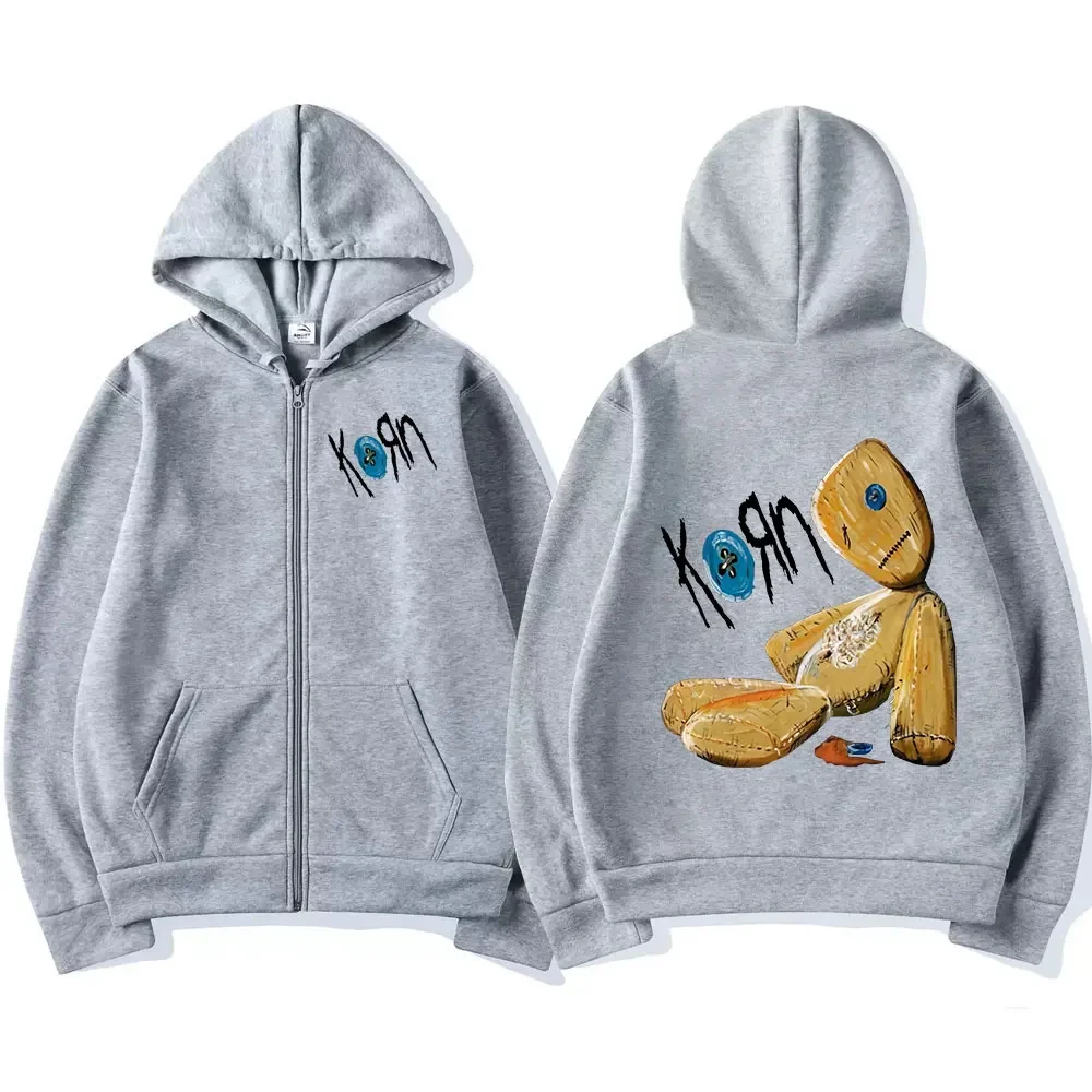 Korn Issues Rock Band New Black Zipper Hoodie Metal Gothic Vintage Oversized Zip Up Hoodies Streetwear Men Women Jacket Coats