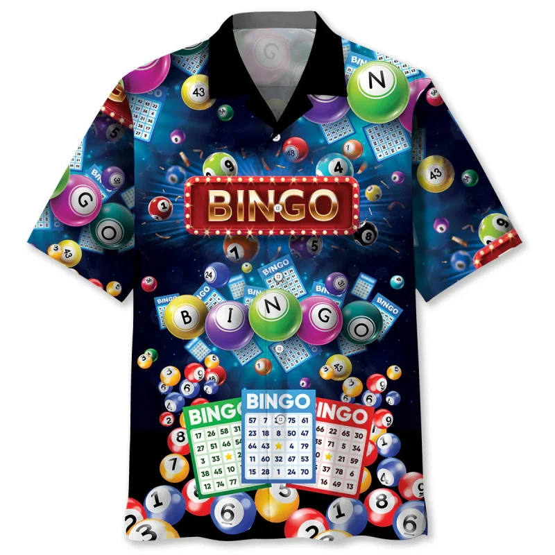 Full Print Mens Retro Bingo Game Hawaiian Shirt New In Summer Short Sleeve Button Up Beach Blouse Casual Men's Aloha Shirt Tops