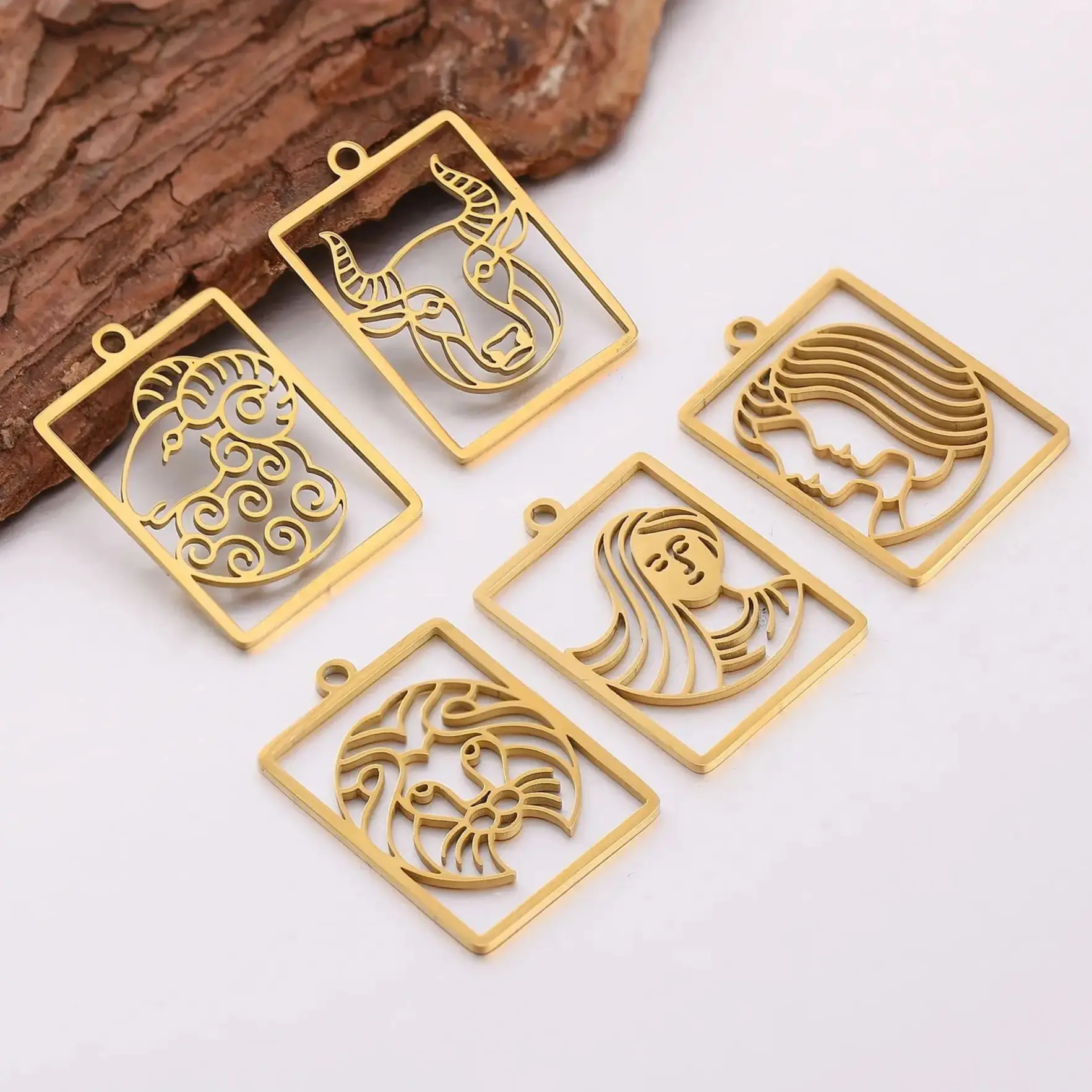 

3Pcs/Lot Stainless Steel Zodiac Pendants 18K Gold Color PVD Plated Constellation Signs Charms DIY Necklace Dangle Jewelry Making