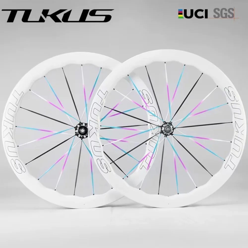 TUKUS Rainbow Gradient Carbon Spokes Big Wave Wheelset Ratchet 36T Racing Wheels Bicycle Wheelset Road Bike Disc Brake Wheelset