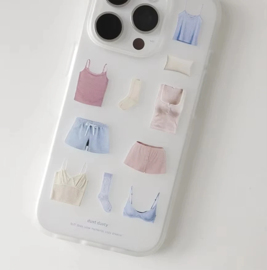 Coque de téléphone Y2K coréenne mignonne et personnalisée rose motif pyjama d'été pour iPhone 17 16 15 14 13 12 11 Pro Max XR XS 7 8 Plus