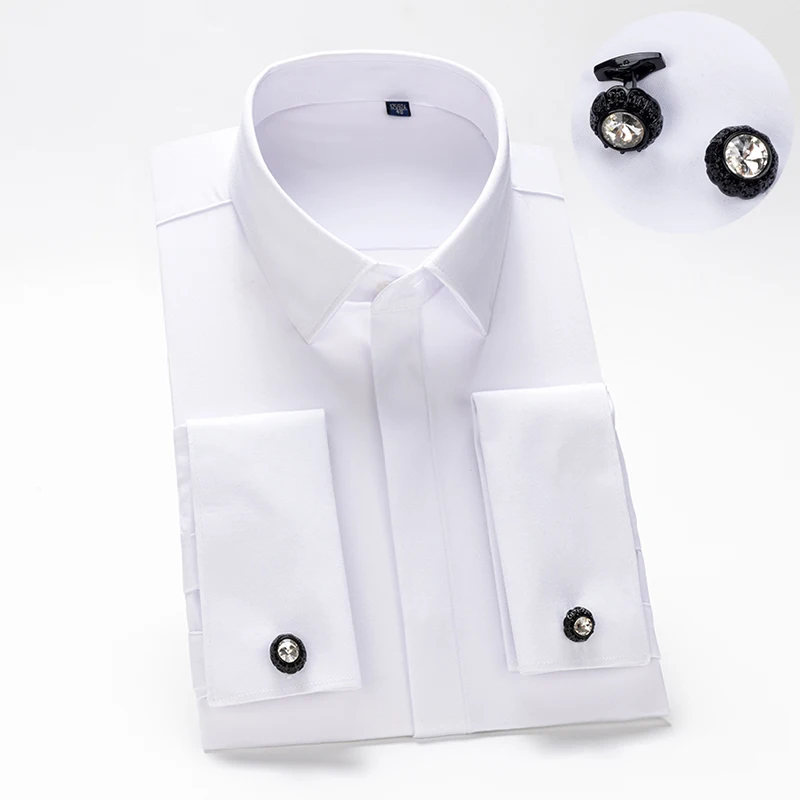 Men's French cufflinks shirt, men's long sleeves, high-end feeling, bamboo fiber silky smooth no iron formal wear wedding spr