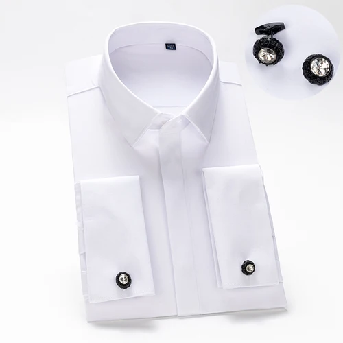 Camisa con gemelos franceses para hombre, manga larga para hombre, sensación de alta gama, fibra de bambú, suave y sedoso, sin hierro, ropa formal para boda