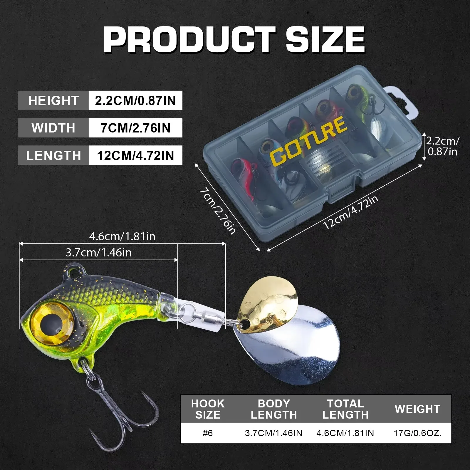 

Набор приманок Goture Mental Lures — хвостовые блесны VIB + двусторонняя спиннинговая ложка, тройной крючок, трубка с защитой от запутывания, с ящиком для хранения рыбы