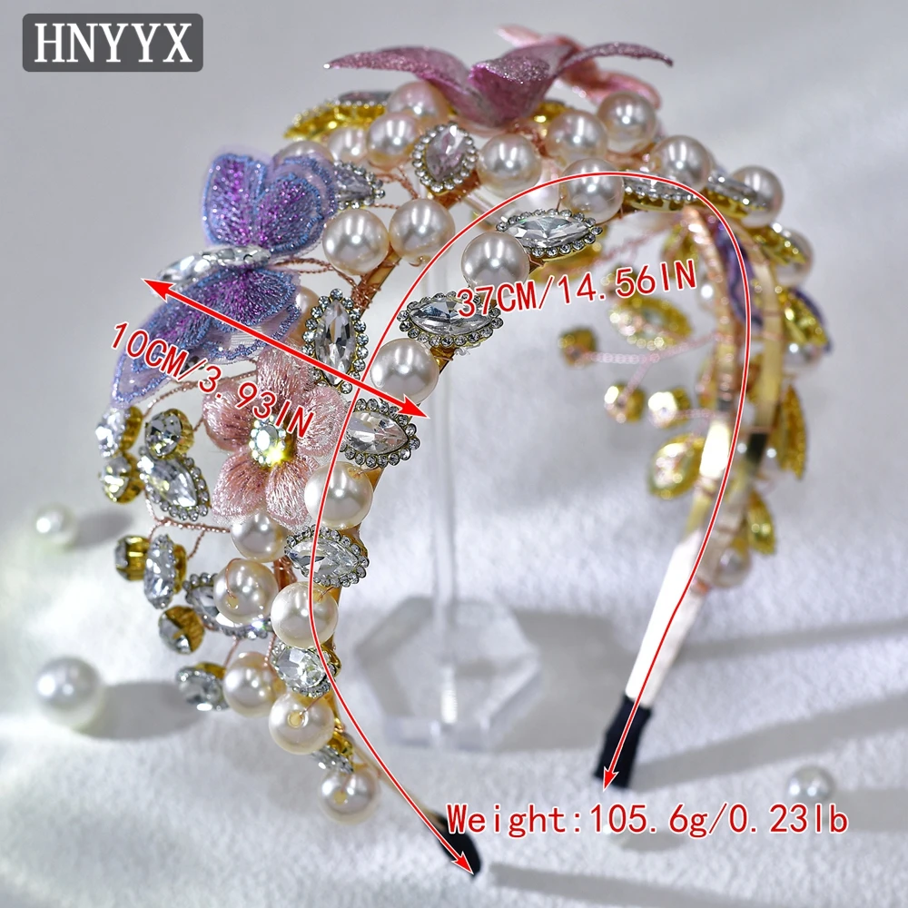 HNYYX Wedding Rhinestone Tiara Crown Pearl Hair Accessorise For Women Colorful Headband Bridal Headpieces Jewelry Headress A198