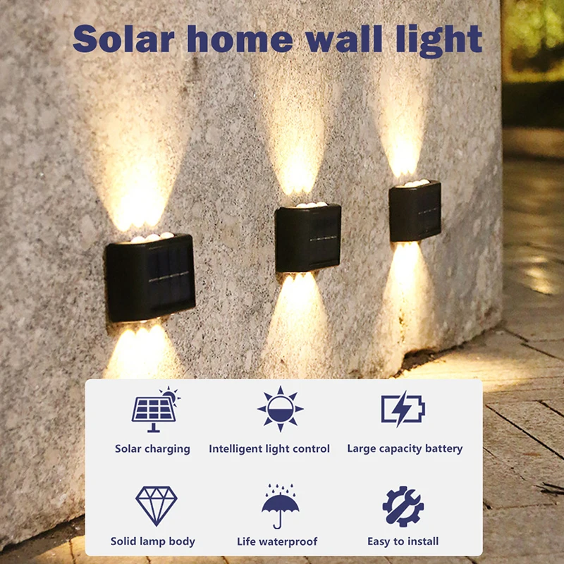 Lámpara LED Solar de pared impermeable para exteriores, iluminación de arriba y abajo para Calle, paisaje, balcón, decoración de jardín, 2-16 luces