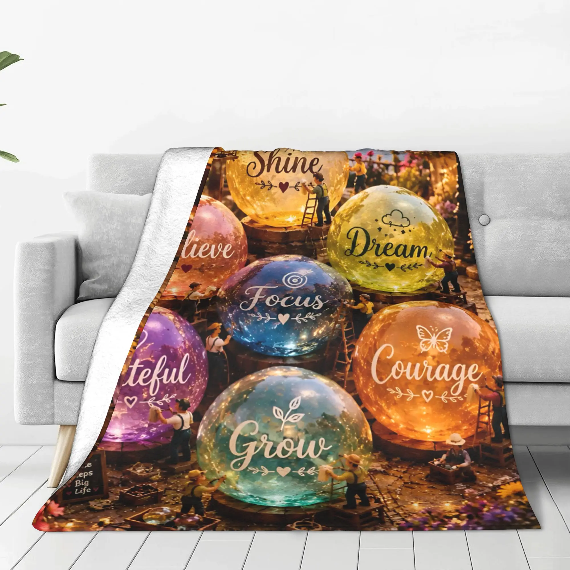 1PC Home Thankful Grateful Blessed  Blanket Throw Super Cosy Plush Living Room Sofa Gift for Christmas Happy New Year