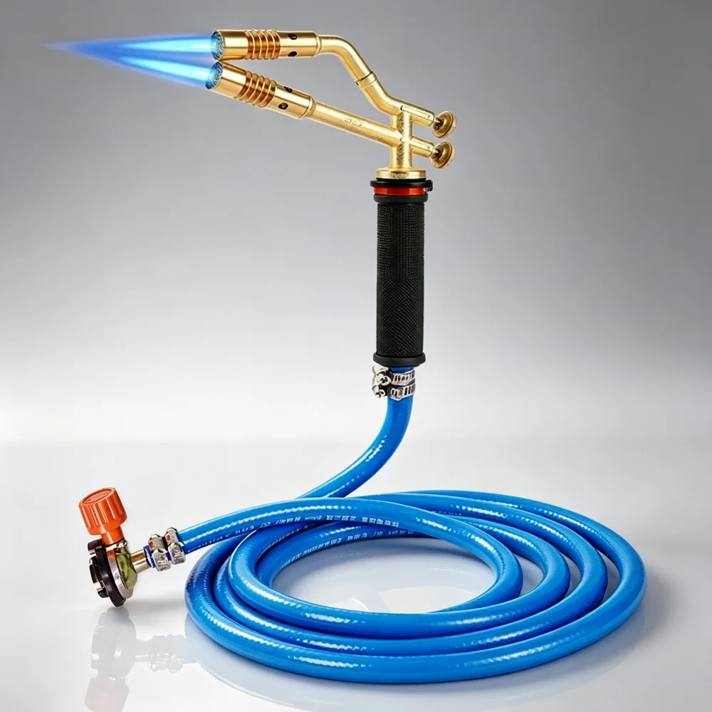 2000℃ High Temp Double-Head LPG Propane Flamethrower, Sturdy Handheld Brazing Welding Torch for Air Conditioner Metal Repair Job