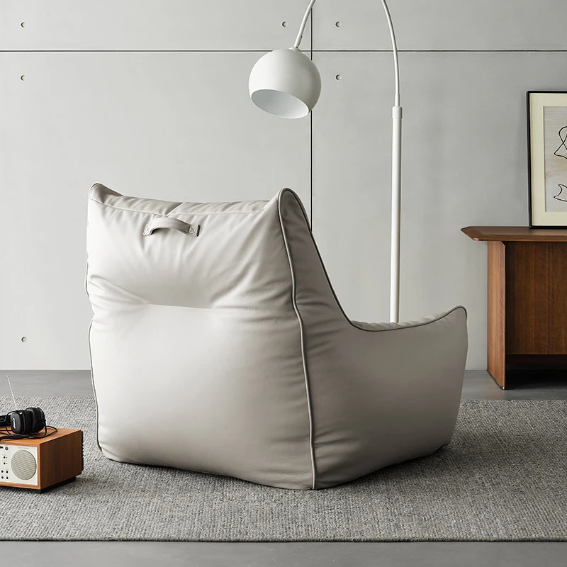 White leather fat lazy sofa, Italian modern single chair, small - apartment living room furniture