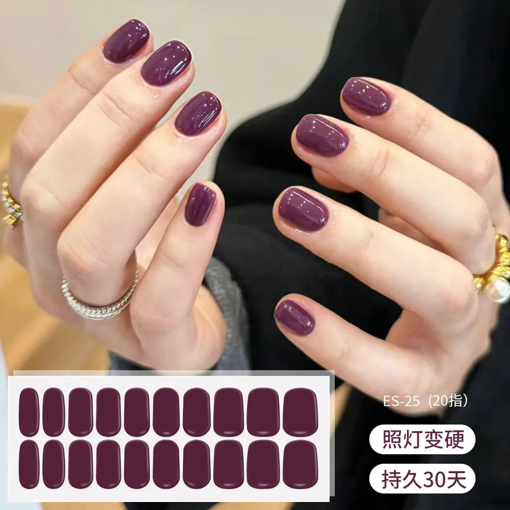 

20tips Semi-cured Gel Uv Half-baked Nail Stickers Nail Stickers Light Hardened Simple Solid Color (UV Required)[ES01-100]