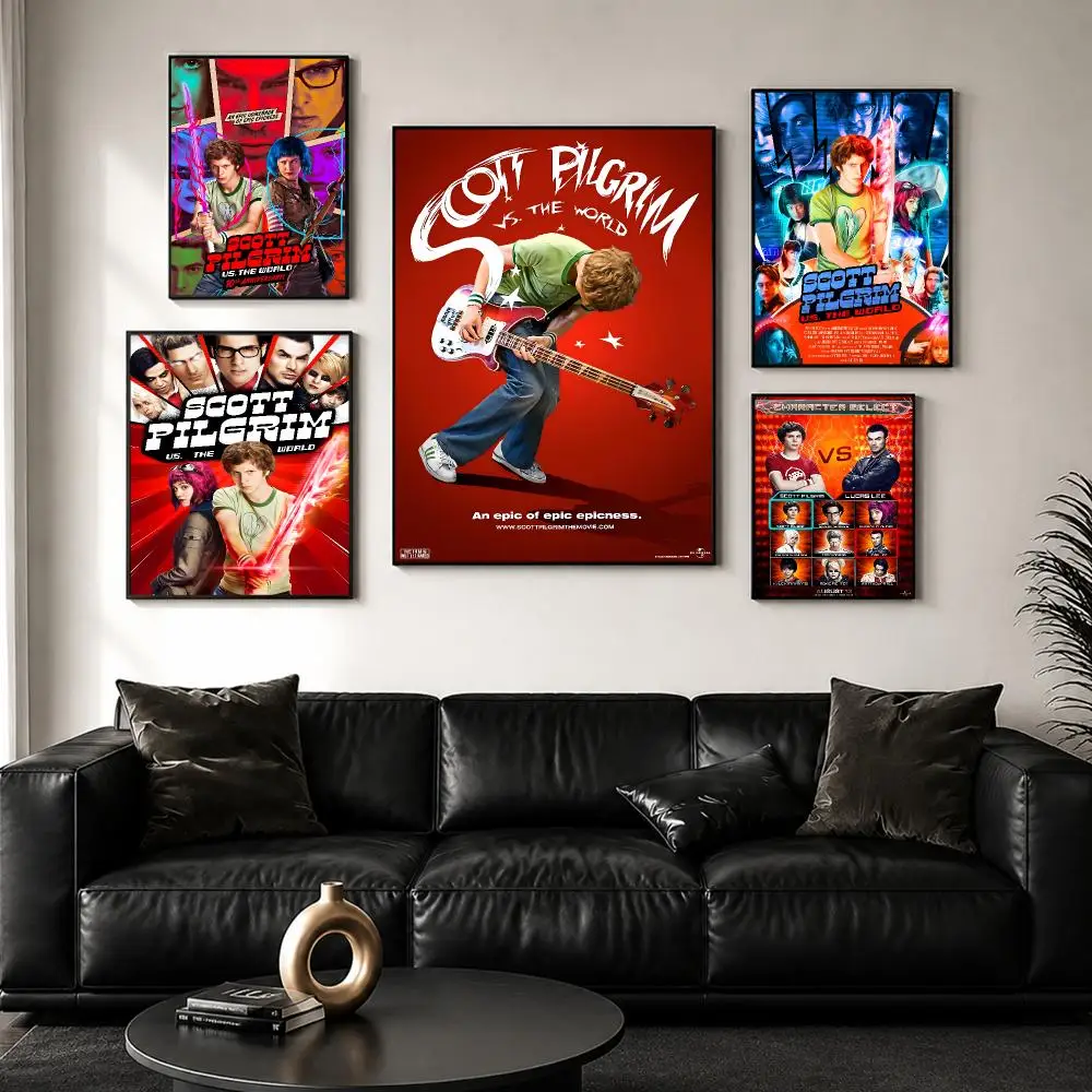 Vintage Movie Scott Pilgrim VS The World Poster Perfect Sticker Self Adhesive Wall Art Decor for Home Office Dining Spaces