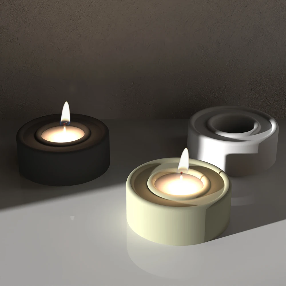 Pinkmore Concrete Candlestick Silicone Mold Round simple Design of Cement Gypsum Aromatherapy candle holder silicone mould