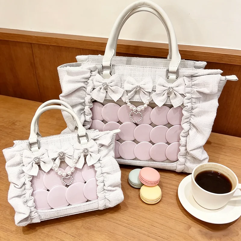 Japanese Transparent Window Badge Butterfly Festival Bag Ruffled Tote Bag Cute Sweet Large Capacity Versatile Commuter Bag New