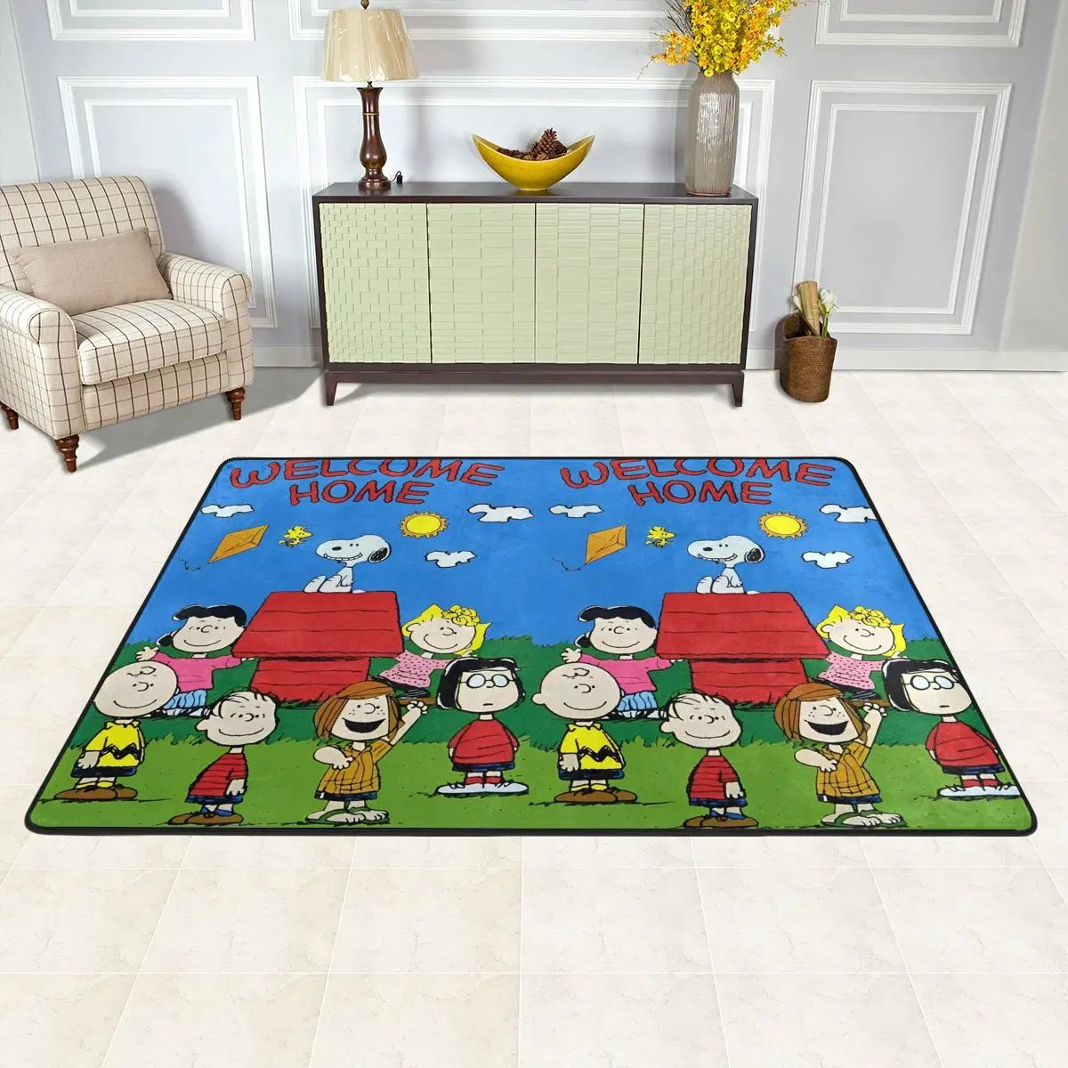 S-snoopy Carpet For Living Room Bedroom Bedside welcom home Modern Art Waterproof Floor Carpets Non Slip Pattern Home Decoration