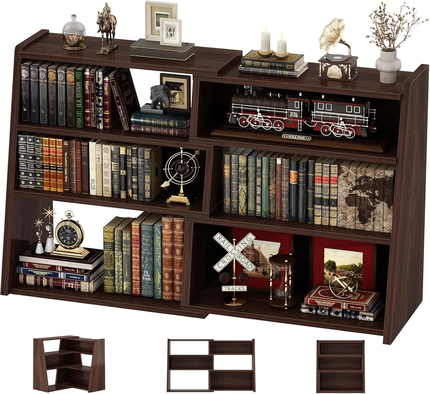 Armocity Expandable Bookshelf, Short Corner Bookshelf for Small Spaces, Small Ladder Book Shelf, Extendable Wood Narrow Bookcase