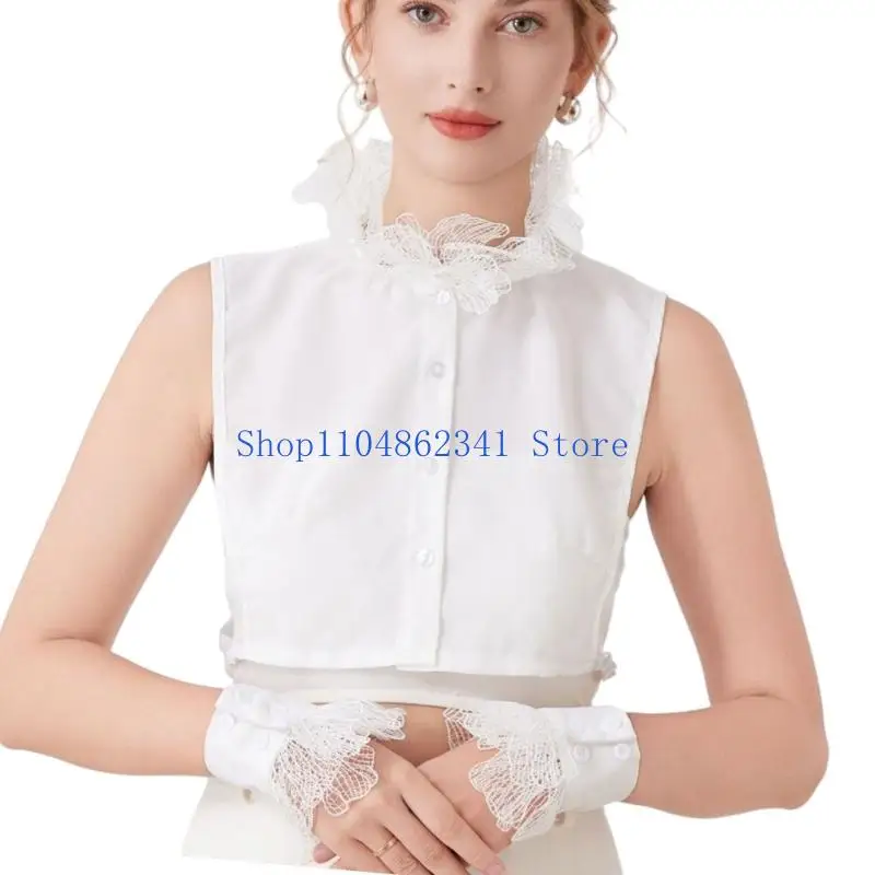 5ASD 레이스 분리 가능한 칼라와 팔목 소매 여성을위한 공식 행사 드레스 스웨터