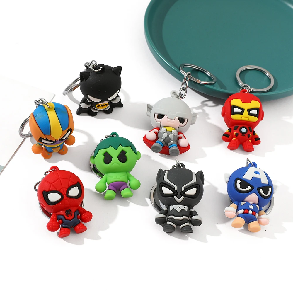 Marvel Superhero Keychain Avengers Black Panther Spider Man Hulk Thor Doll Pendant Keyrings for Backpack Accessories Key Holder