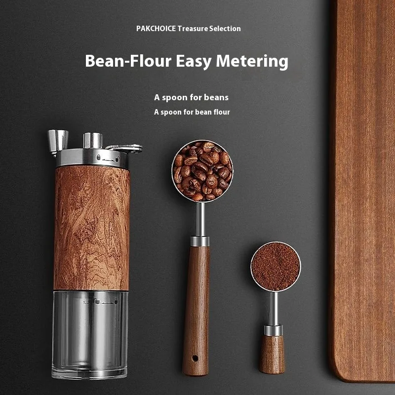 

304 Stainless Steel Walnut Wood Coffee Scoop Long Handle Measuring Spoon for Beans Grounds with Gram Marking