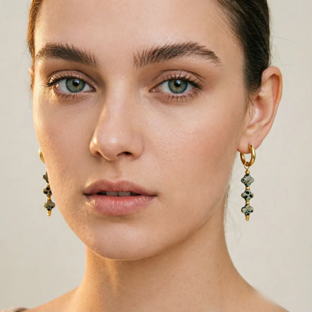 316L Edelstahl Creolen für Damen 2026 Natürlicher Jaspis Herz Mond Stern Anhänger Ohrringe Böhmischer Schmuck – Detail 15