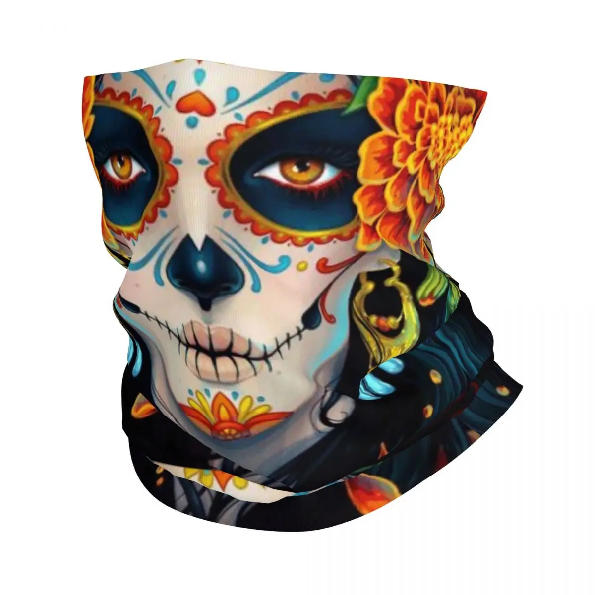 Day Of The Dead Neck Gaiter Women Men UV Face Shield Winter Mexican Sugar Skull Bandana Scarf for Cycling