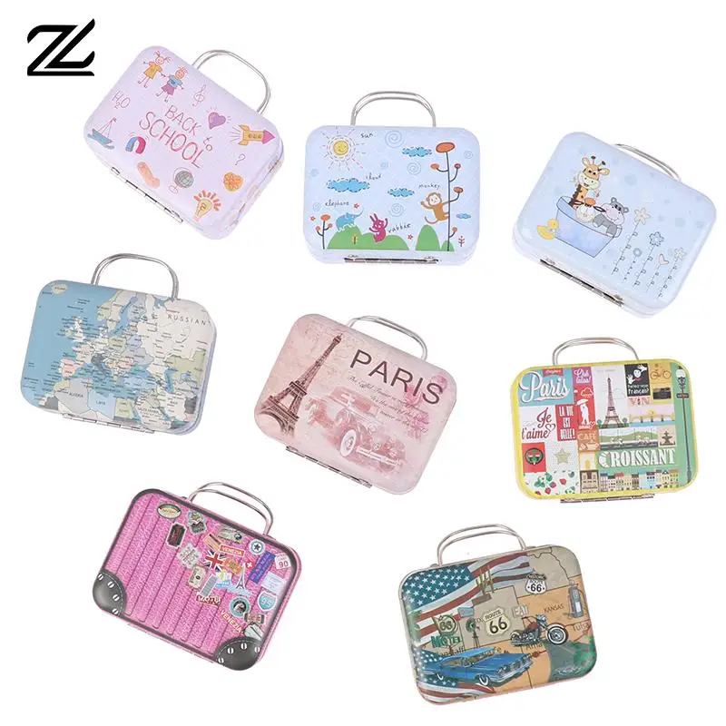 1 Pc Retro Storage Tin Mini Box Rectangular Suitcase Small Packaging Organizer Wedding Candy Boxes