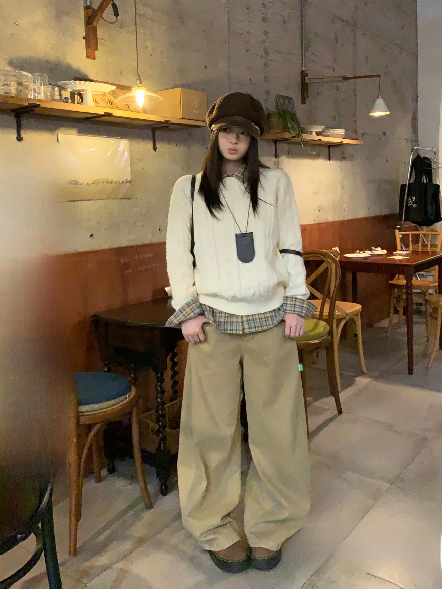 

Ретро выцветшие широкие джинсы цвета хаки, женские свободные прямые повседневные длинные брюки с высокой талией, зимний сезон, удобные утягивающие брюки