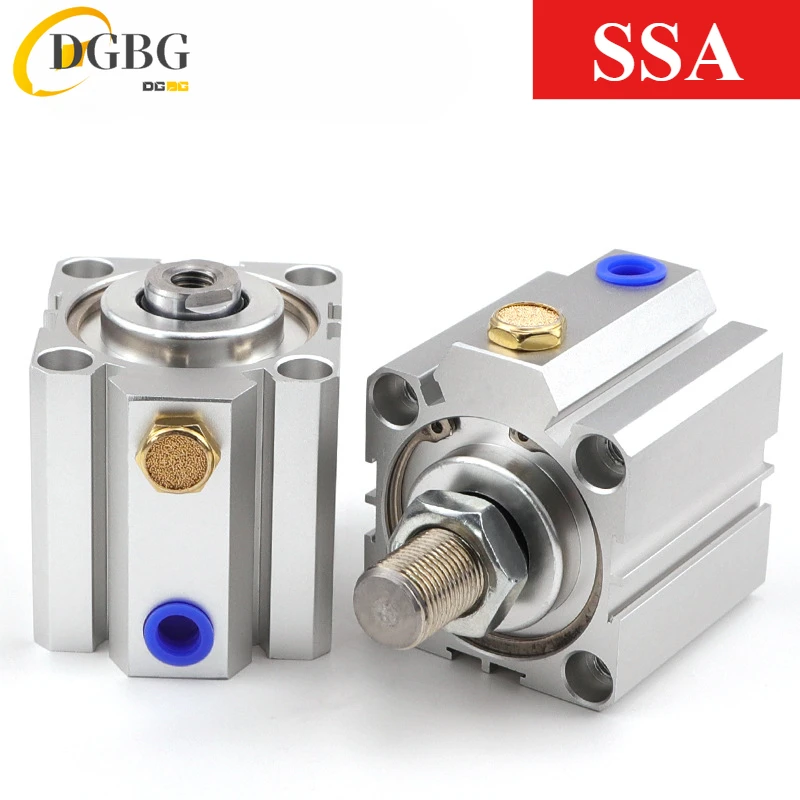 High Quality SSA20 25 32 40 50 63 Compact Single-Acting Pneumatic Air Cylinder 5/10/20/30/40/50/60/70/80/90/100mm Stroke