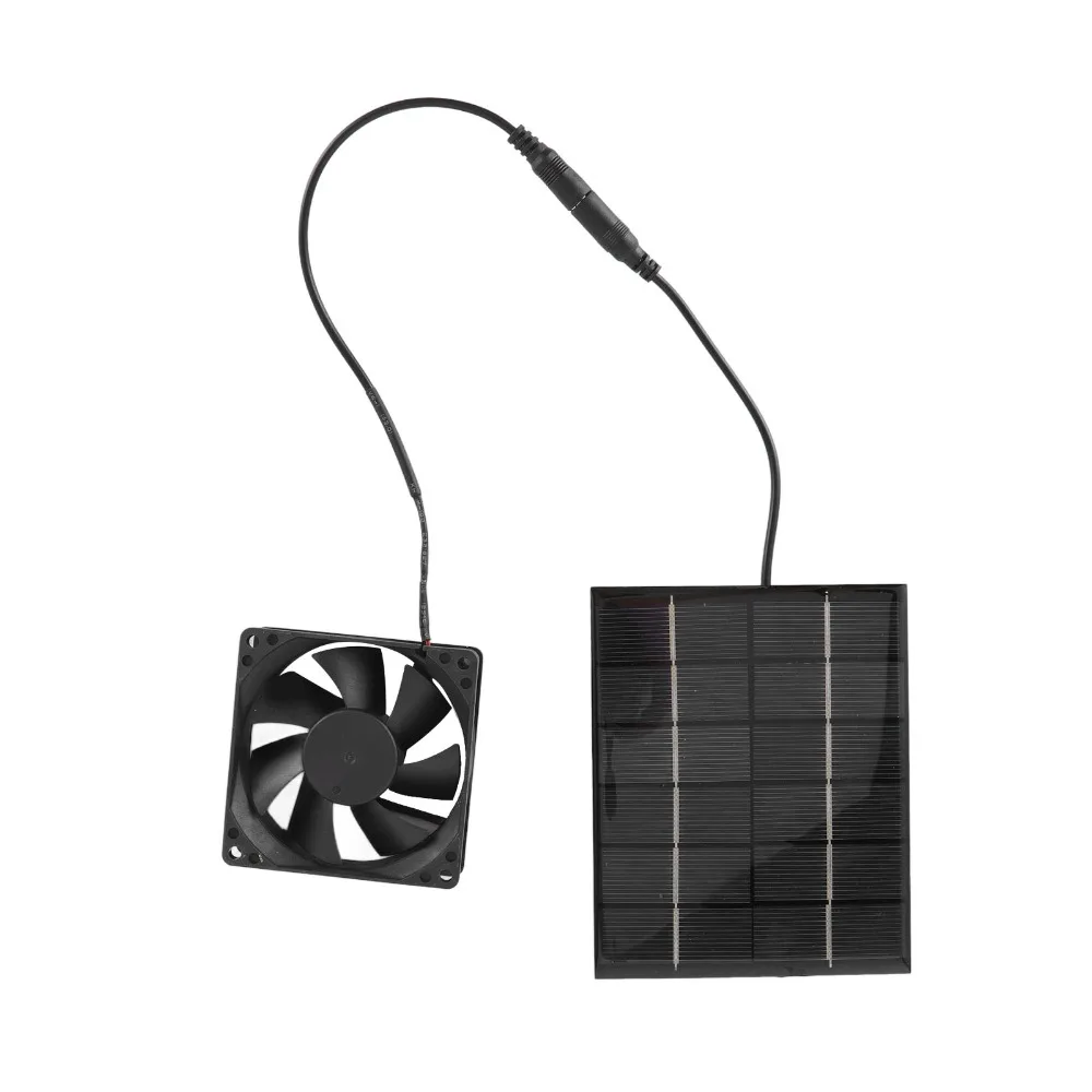 Durable Black Solar Panel Fan Kit DC Output 2W, 6V Solar Panel Fan Solar Air Circulation Fan Light Heat Dissipation Projects
