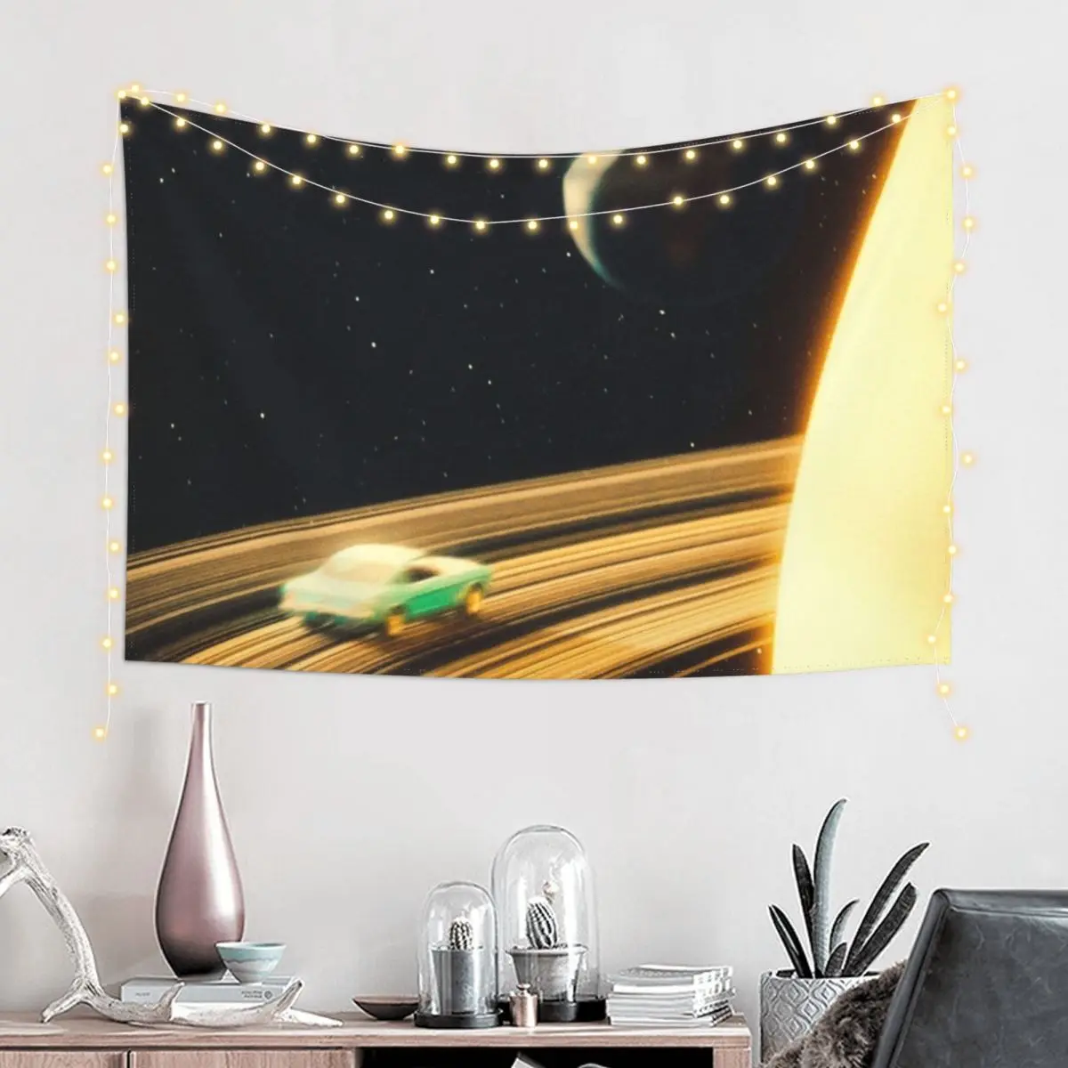 Saturn Highway - Retro-Futuristic Collage Artwork Design Adventure and Exploration Tapestry Decoration Room Tapestry