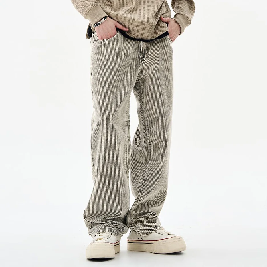 

Pure Cotton Corduroy Pant Men Basic Style Business Casual Loose Vintage Fashion Cleanfit Straight Pants Man Trousers