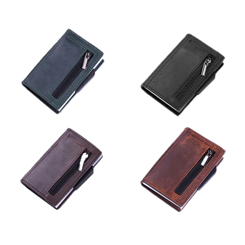 

ASDS-Credit Card Holder Wallet Mens Slim Wallet PU Leather Aluminum Alloy Card Holder RFID Blocking Minimalist Wallet