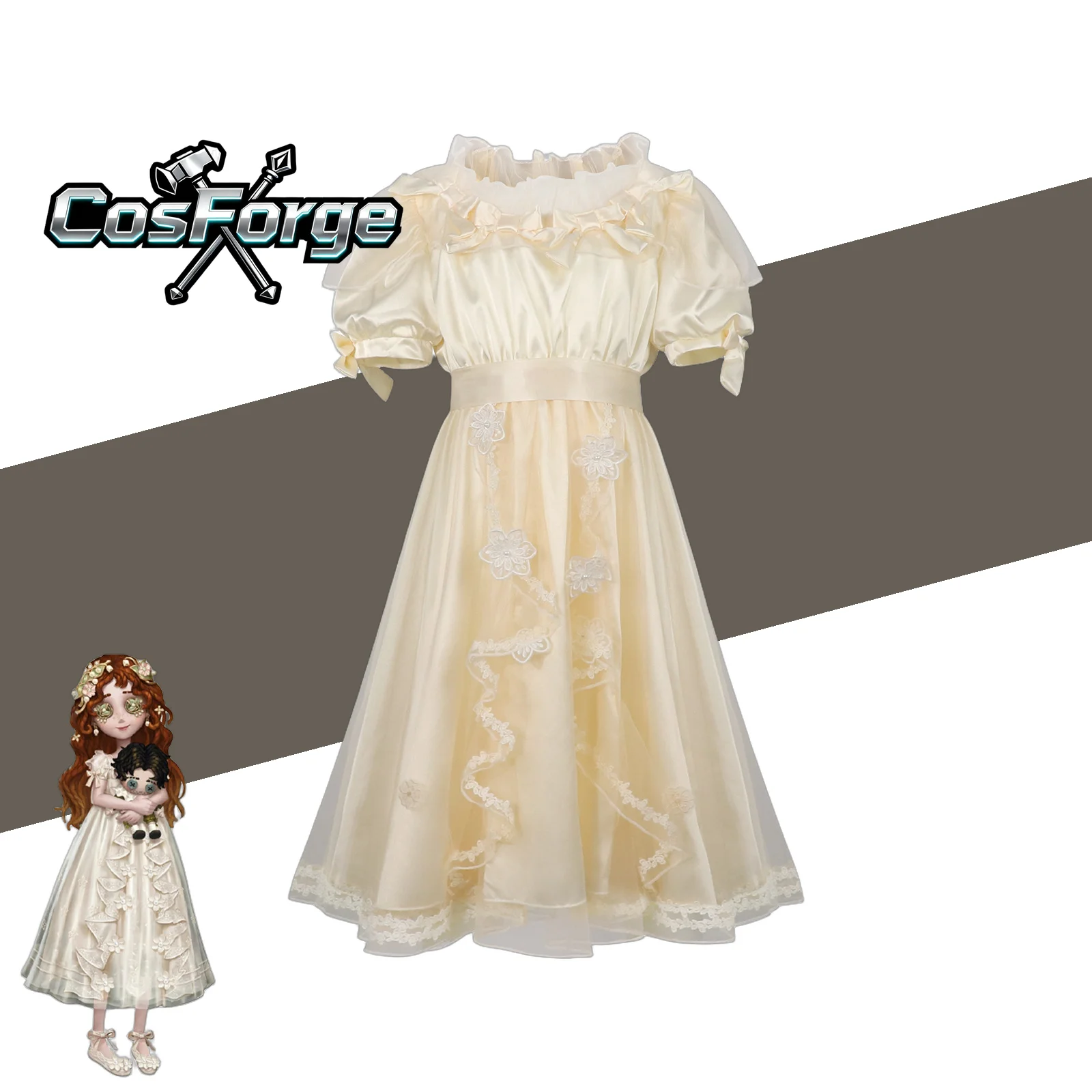 

Identity V Little Girl Oedipus Cosplay Costume - Creamy Yellow Sweet Lolita Lace Floral Embroidery Dress Halloween