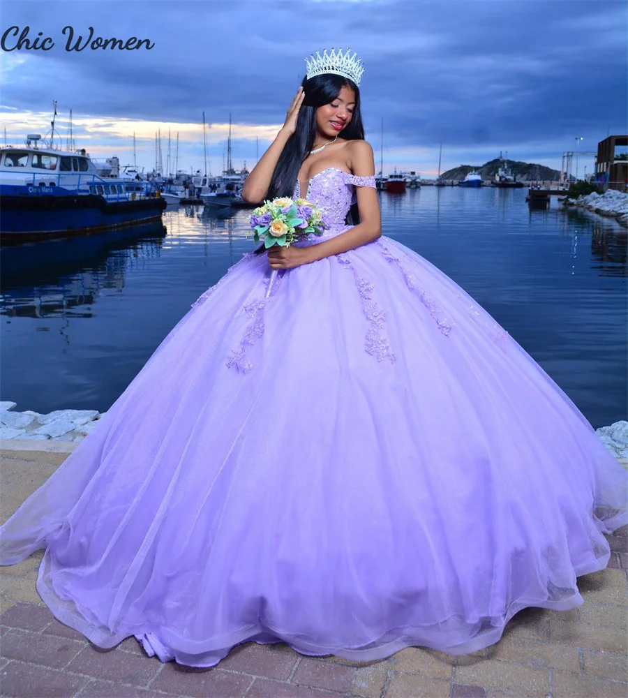 Vestidos De quinceañera Lila De hadas 2025, Vestidos De encaje De