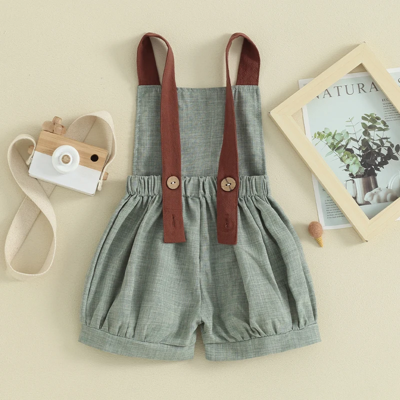 Vintage Summer Newborn Baby Boys Casual Rompers Clothes Solid Sleeveless Backless Button Jumpsuits Playsuits Toddler Clothing