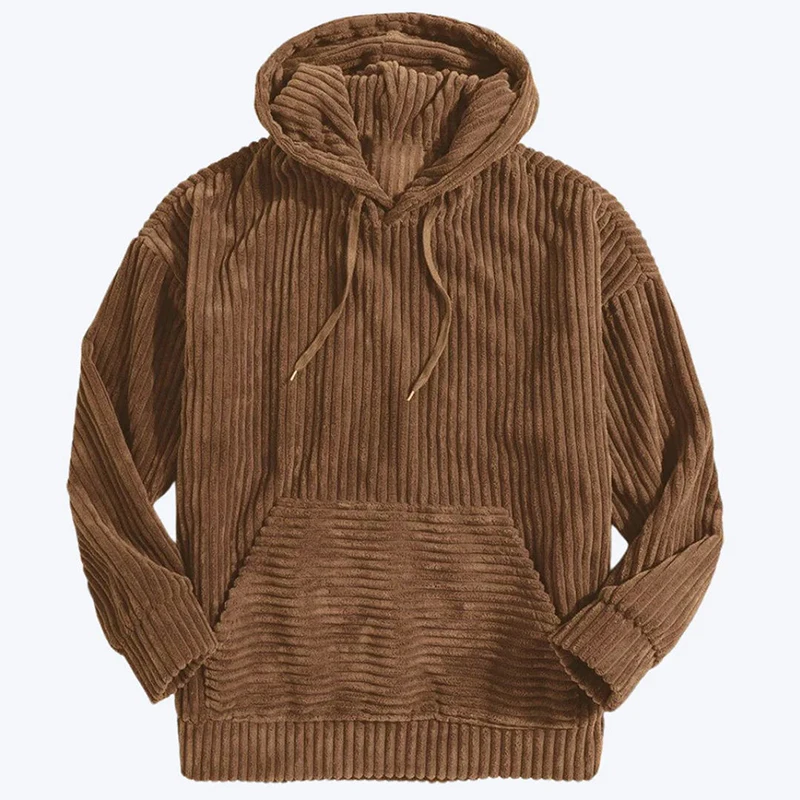 Knitted Corduroy Hooded Shirt Women Oversized Hoodie Solid Long Sleeve Tops Pockets Sweatshirt  Female Streetwear Pullovers