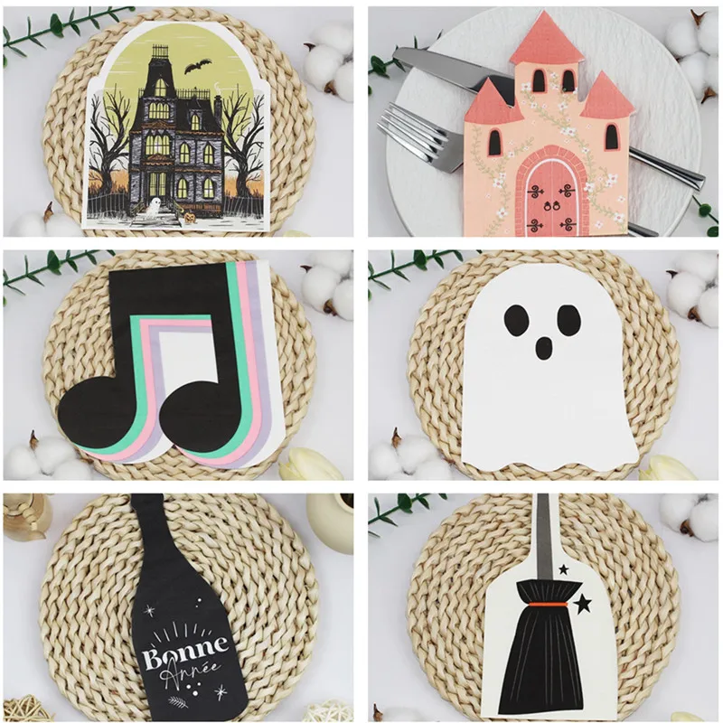 

20pcs/pack Creative Castle Ghost Broom Shape Tissue Paper Towels Holiday Halloween Party Napkins Decorative